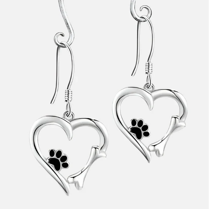 Zilveren Dangle Oorbellen met Hart & Poot Ontwerp