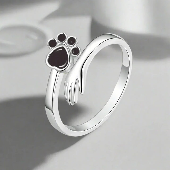 Sterling Zilveren Verstelbare Ring – Hand- en Pootafdrukontwerp