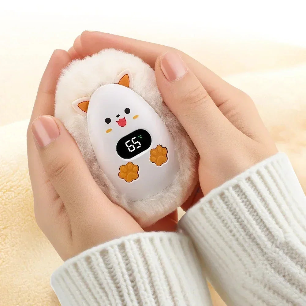 Oplaadbare handwarmer in vossenvorm met display