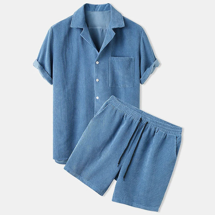 Geribde zomer kleding set Voor Heren - Korte broek met poloshirt