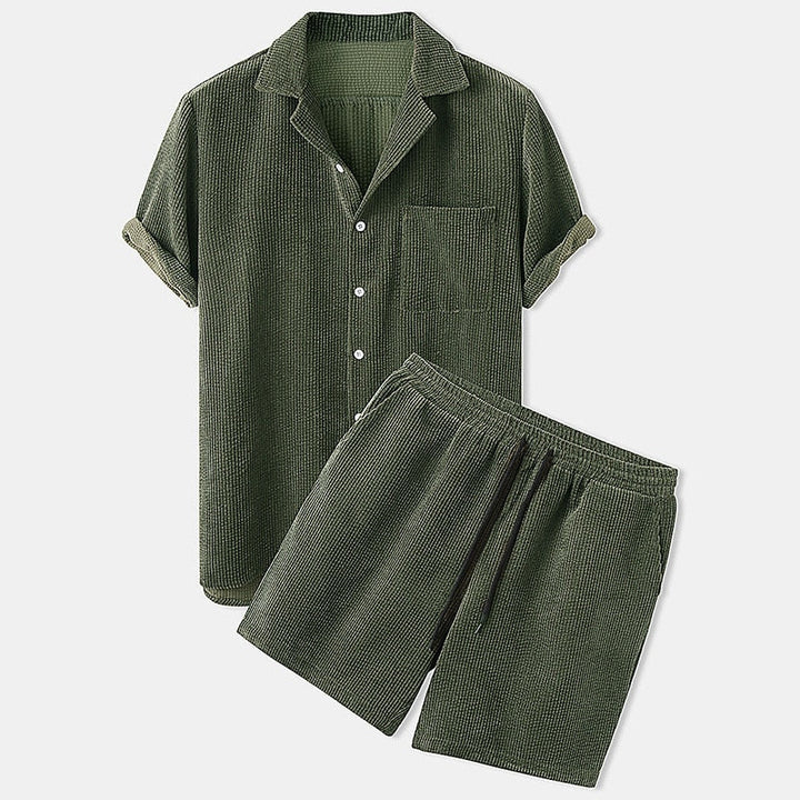 Geribde zomer kleding set Voor Heren - Korte broek met poloshirt