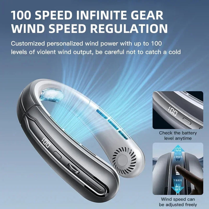 Draagbare oplaadbare nekventilator via USB met LED-display 8000mAh
