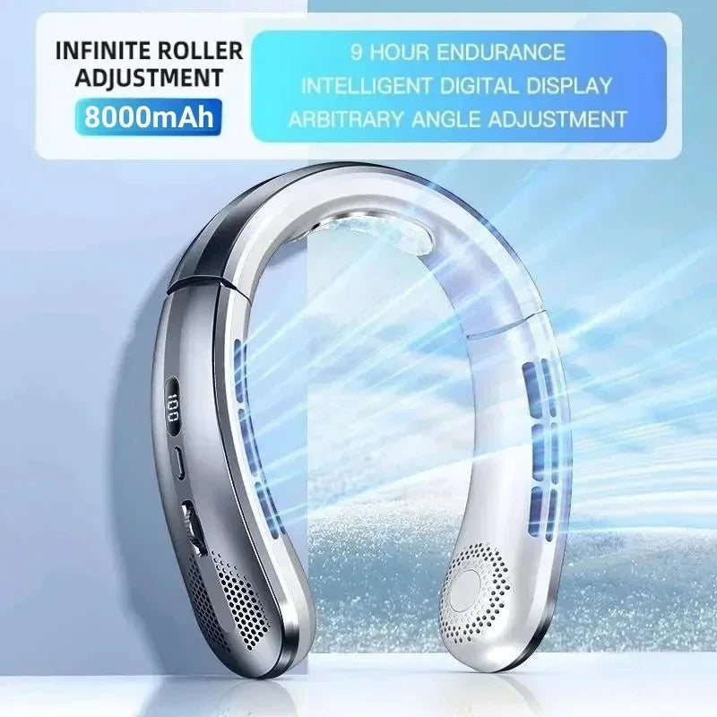 Draagbare oplaadbare nekventilator via USB met LED-display 8000mAh