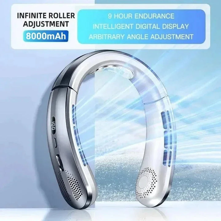 Draagbare oplaadbare nekventilator via USB met LED-display 8000mAh