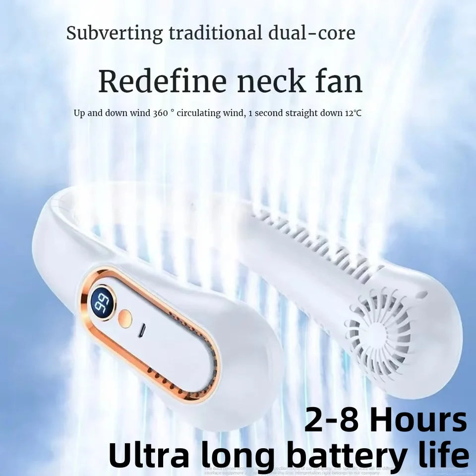 Draagbare oplaadbare nekventilator via USB met LED-display 8000mAh