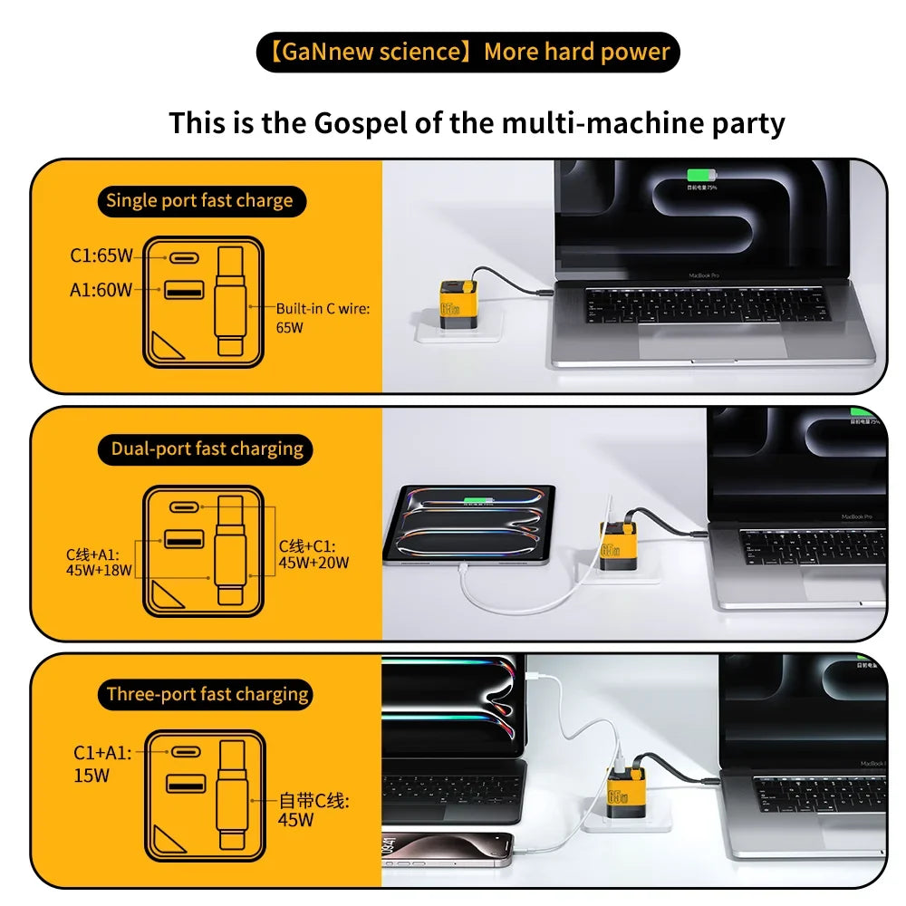 USB-C-voedingsadapter met vaste Type-C-oplaadkabel