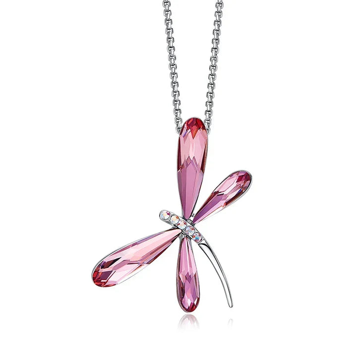 Roze Libelle Kristallen Hanger Ketting