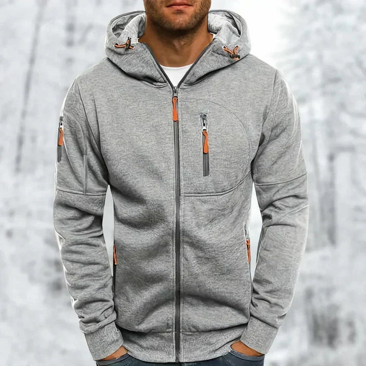 Herenhoodie met rits en capuchon – jacquardpolyester, losse pasvorm