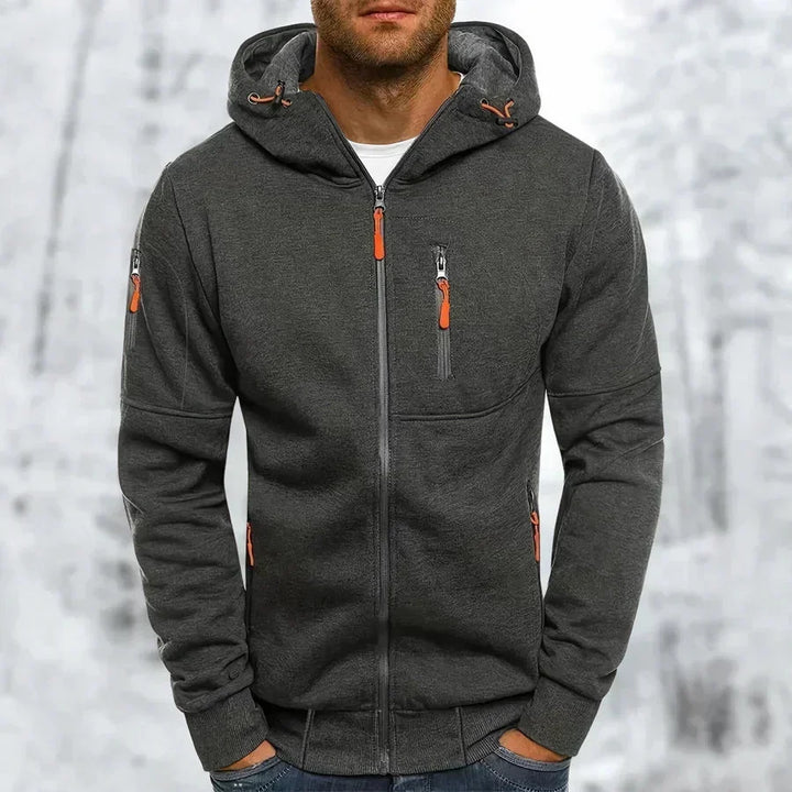 Herenhoodie met rits en capuchon – jacquardpolyester, losse pasvorm