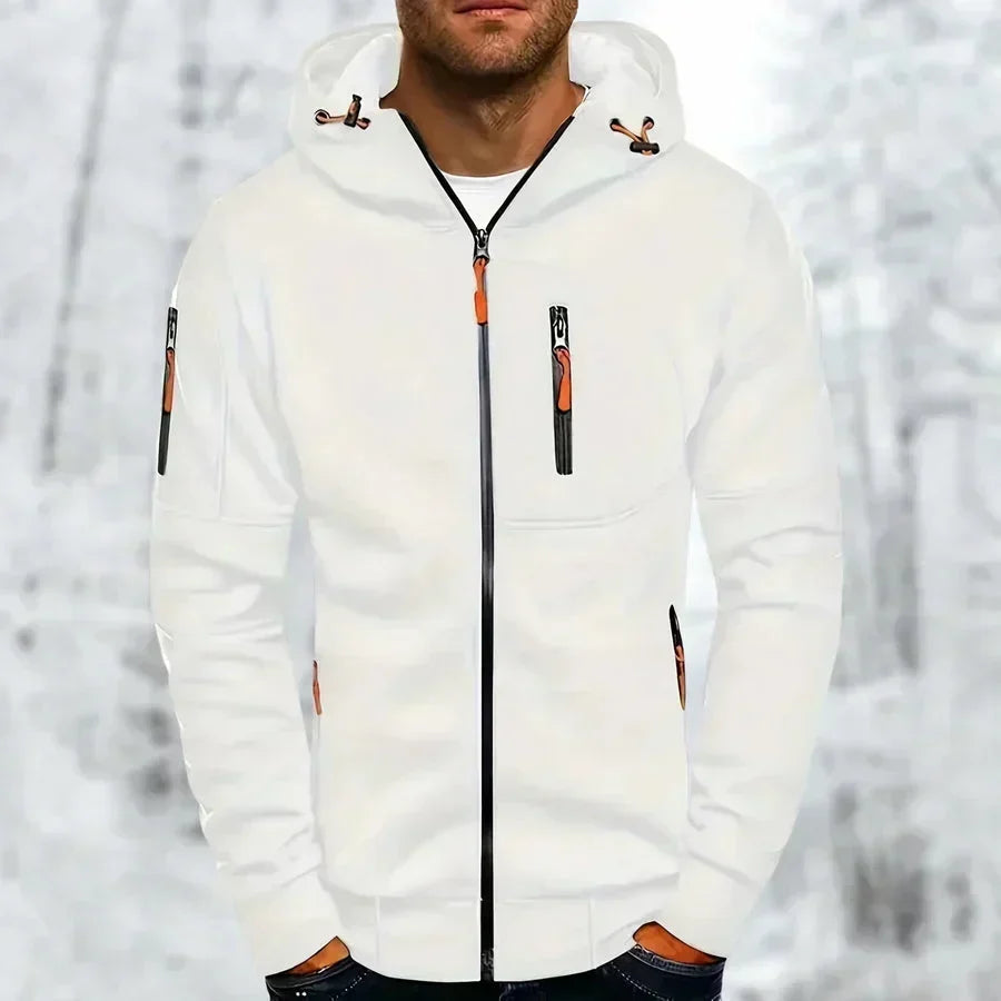 Herenhoodie met rits en capuchon – jacquardpolyester, losse pasvorm