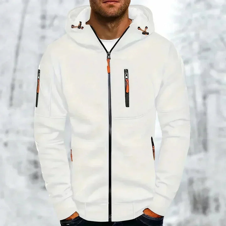 Herenhoodie met rits en capuchon – jacquardpolyester, losse pasvorm