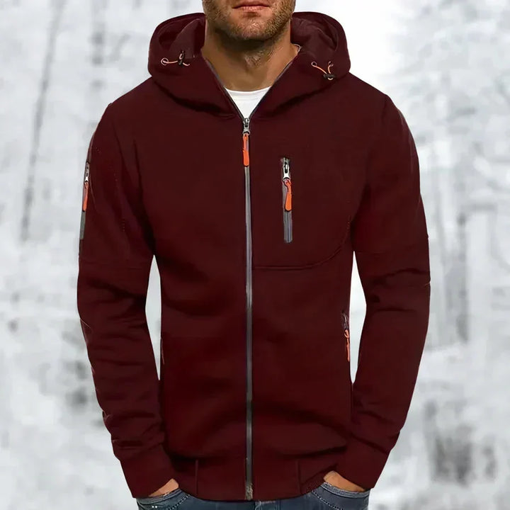 Herenhoodie met rits en capuchon – jacquardpolyester, losse pasvorm