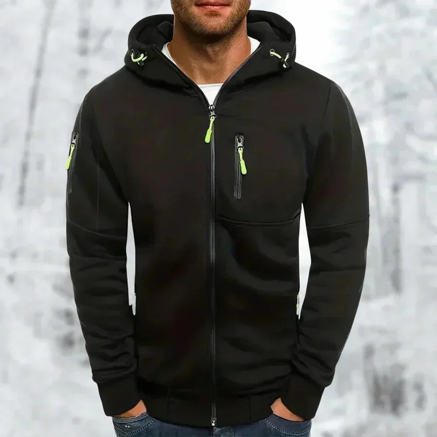 Herenhoodie met rits en capuchon – jacquardpolyester, losse pasvorm
