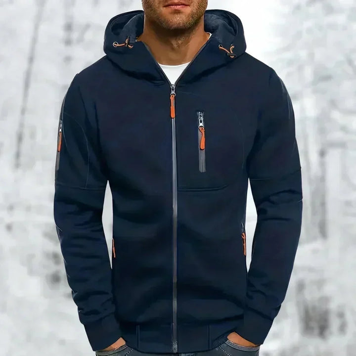 Herenhoodie met rits en capuchon – jacquardpolyester, losse pasvorm