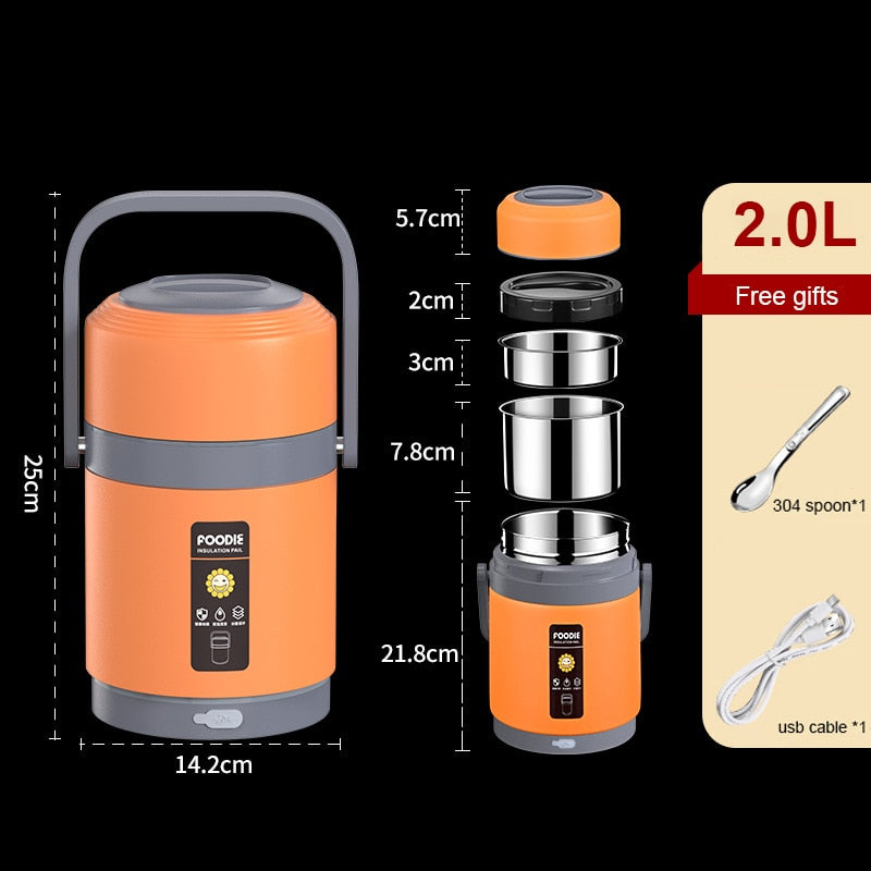 USB-Verwarmde Lunchbox | Roestvrij Staal 304, Draagbare Voedselwarmer