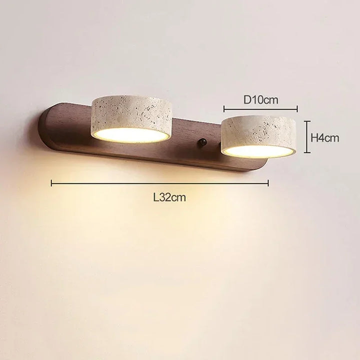 Moderne LED Wandlamp met Draaibare Kappen van Steen en Houten Voet