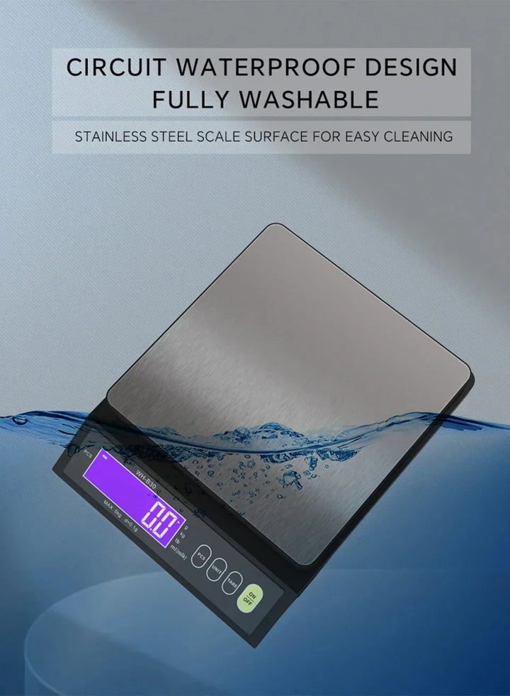 Elektronische Digitale Keukenweegschaal 5 kg/0,1 g en 10 kg/1 g, LCD-scherm, volledig waterdicht roestvrijstalen keukengereedschap