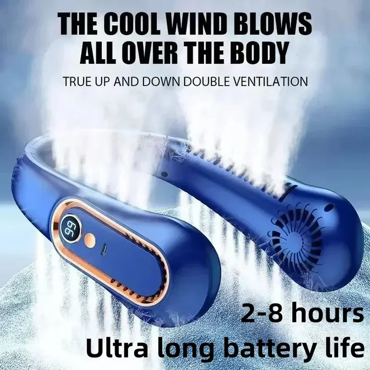 Draagbare oplaadbare nekventilator via USB met LED-display 8000mAh