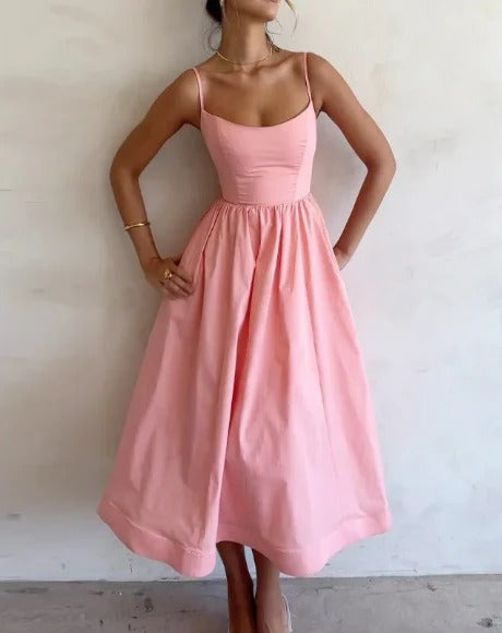 Elegante effen mouwloze midi-jurk