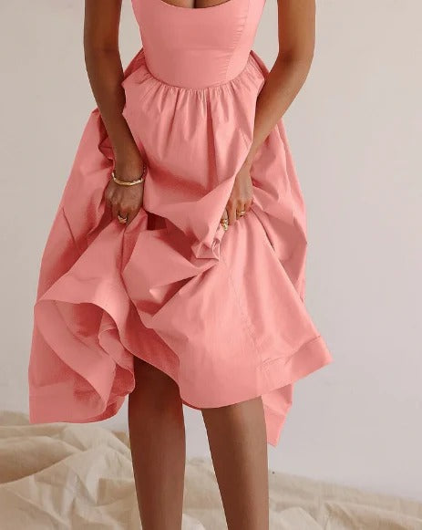 Elegante effen mouwloze midi-jurk