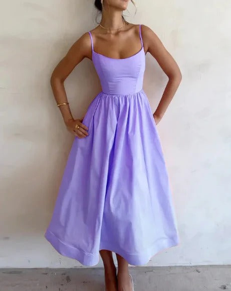 Elegante effen mouwloze midi-jurk