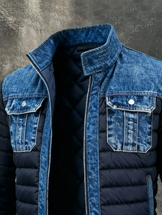 Heren spijkerjas met opstaande kraag en rits aan de voorkant, blauw