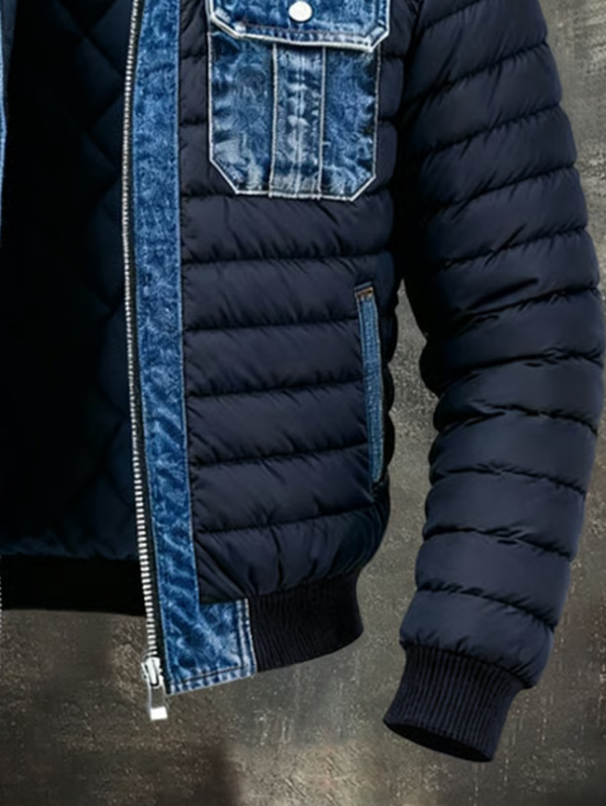 Heren spijkerjas met opstaande kraag en rits aan de voorkant, blauw