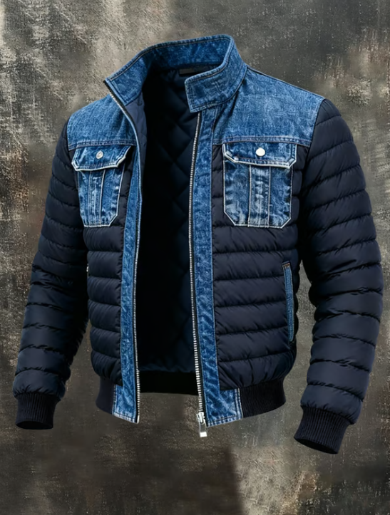 Heren spijkerjas met opstaande kraag en rits aan de voorkant, blauw