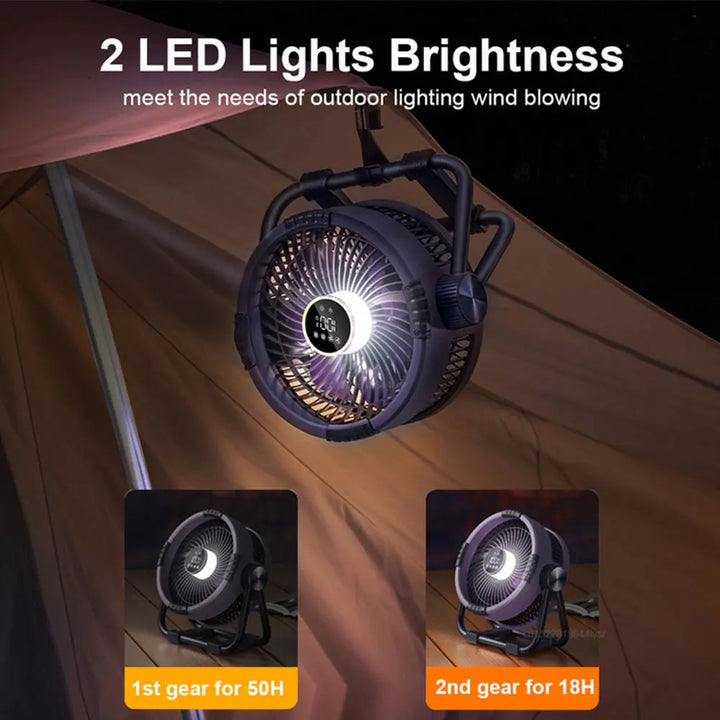 Campingventilator met 20000mAh accu, ledlicht & afstandsbediening – WindMate