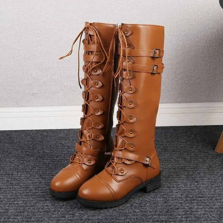 Retro veterlaarzen voor dames met gesp - Bella