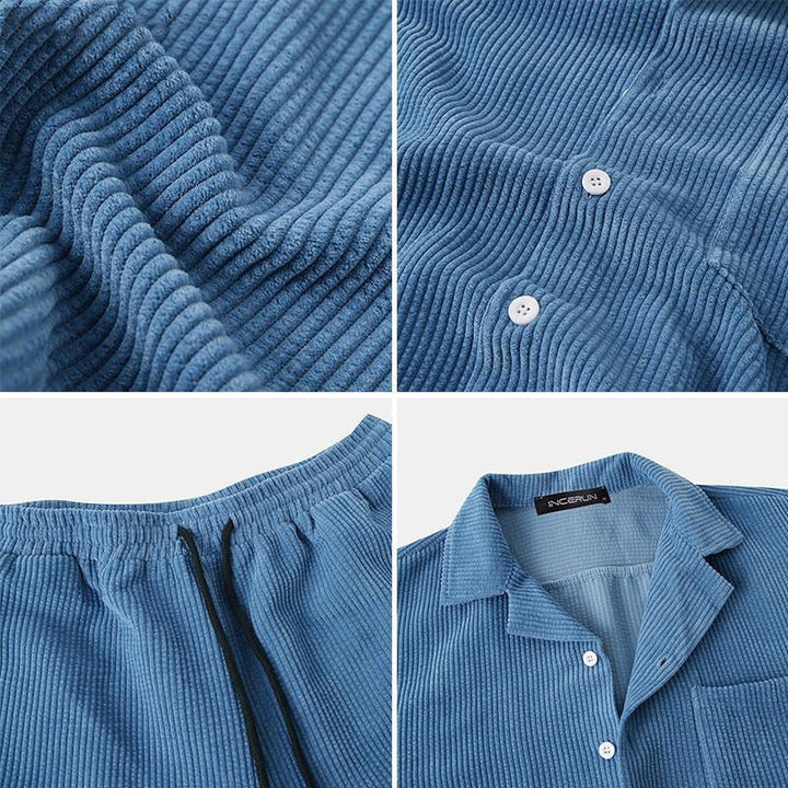 Geribde zomer kleding set Voor Heren - Korte broek met poloshirt