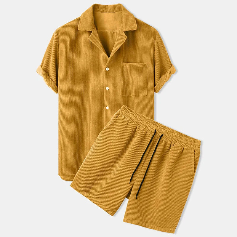 Geribde zomer kleding set Voor Heren - Korte broek met poloshirt