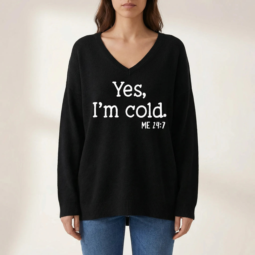 SnugvelleOversized V-Neck Slogan Jumper