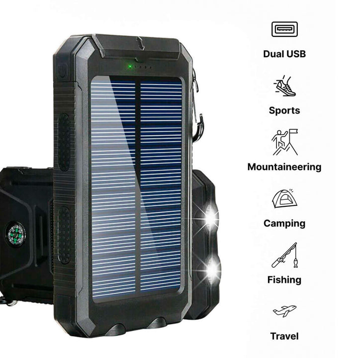 Draagbare solar powerbank, grote capaciteit, dubbele USB-oplader 20000mAh