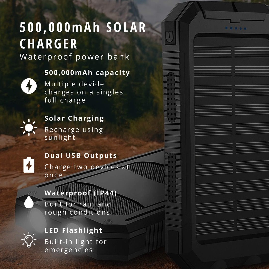 Draagbare solar powerbank, grote capaciteit, dubbele USB-oplader 20000mAh