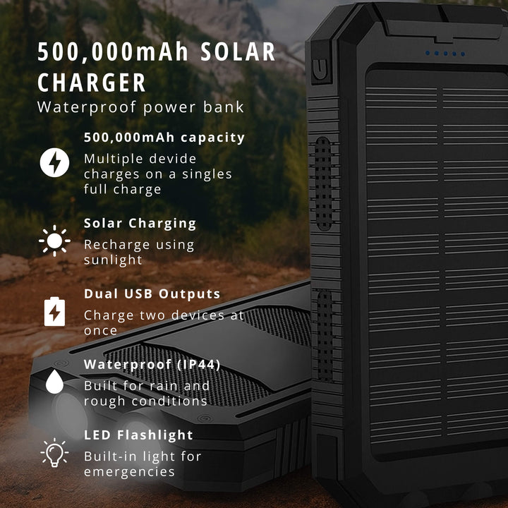 Draagbare solar powerbank, grote capaciteit, dubbele USB-oplader 20000mAh