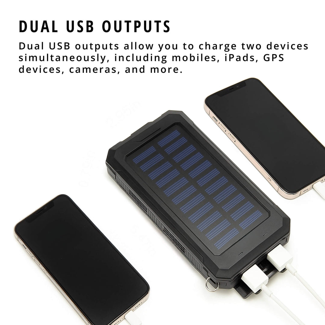 Draagbare solar powerbank, grote capaciteit, dubbele USB-oplader 20000mAh