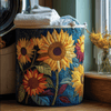 Gevoerde wasmand met bloemenmotief en stevige hengsels, zelfstaande stoffen wasmand