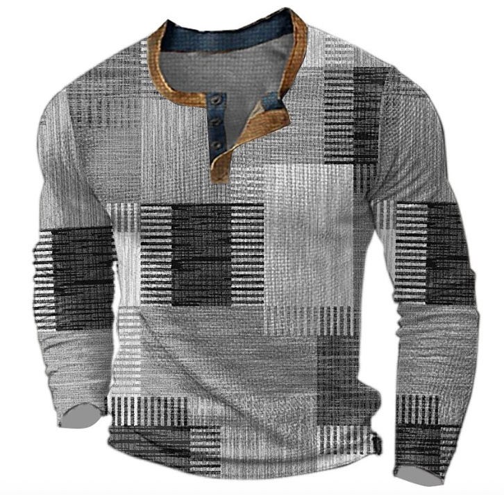 Heren henley-sweatshirt met knoopsluiting en geometrisch motief