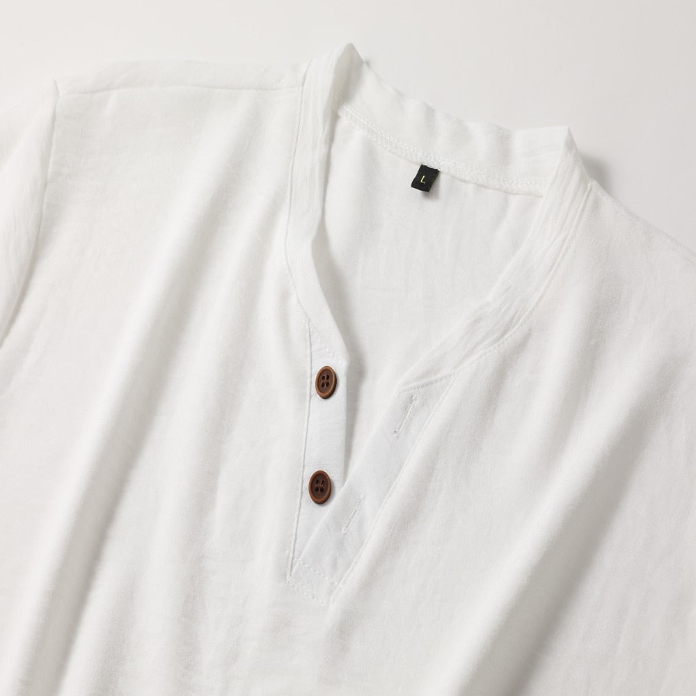 Heren-T-shirt met V-hals | Henley-knoopsluiting en elegante look