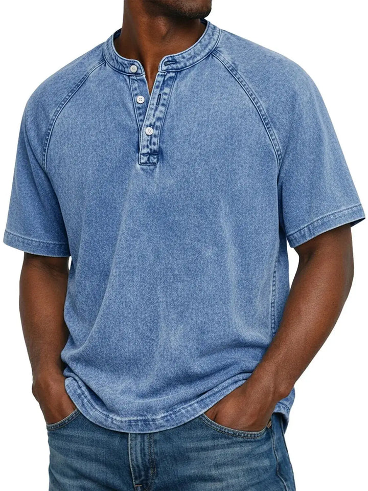 Heren henley met korte mouwen | Vintage gewassen T-shirt met knoopsluiting