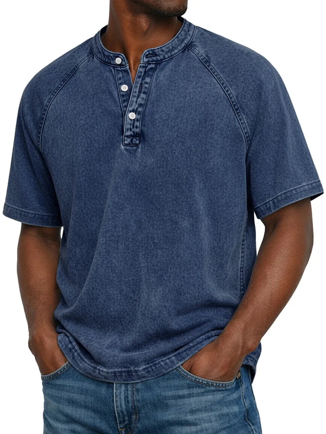 Heren henley met korte mouwen | Vintage gewassen T-shirt met knoopsluiting