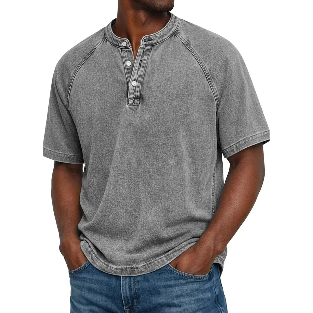Heren henley met korte mouwen | Vintage gewassen T-shirt met knoopsluiting