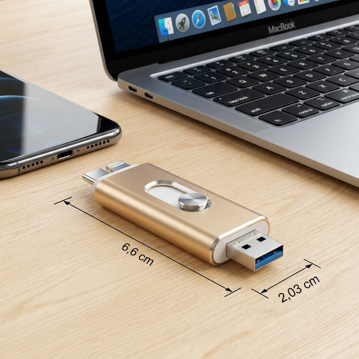 3-in-1 USB-stick | USB 3.0 high-speed met Type-C- en OTG-adapter