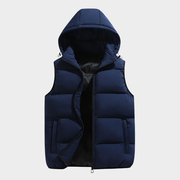 Slijtvaste gewatteerde herenbodywarmer met capuchon – Leonardo