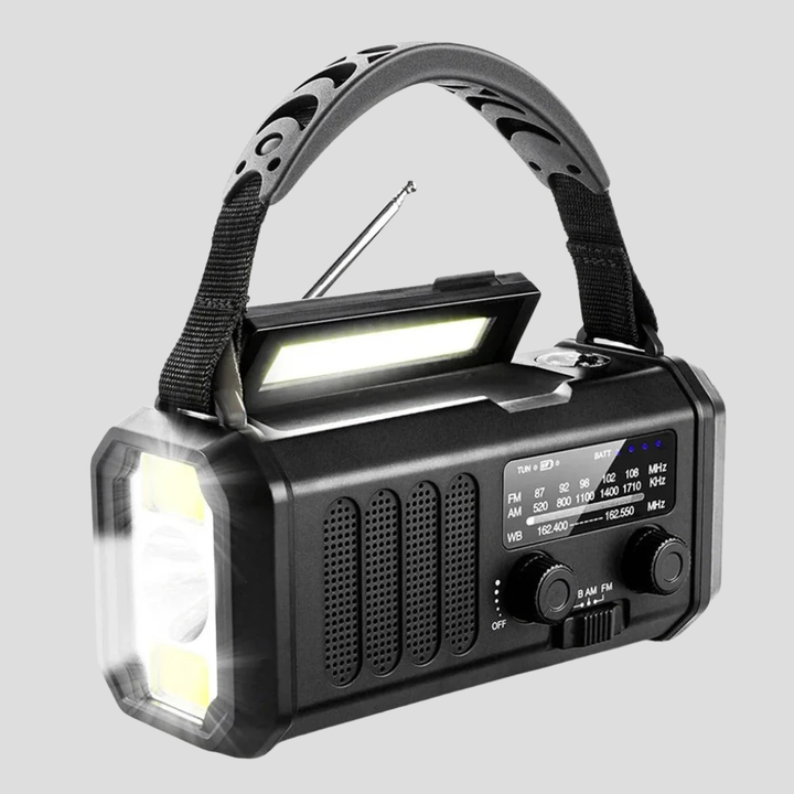 Universele noodkruk en zonneradio