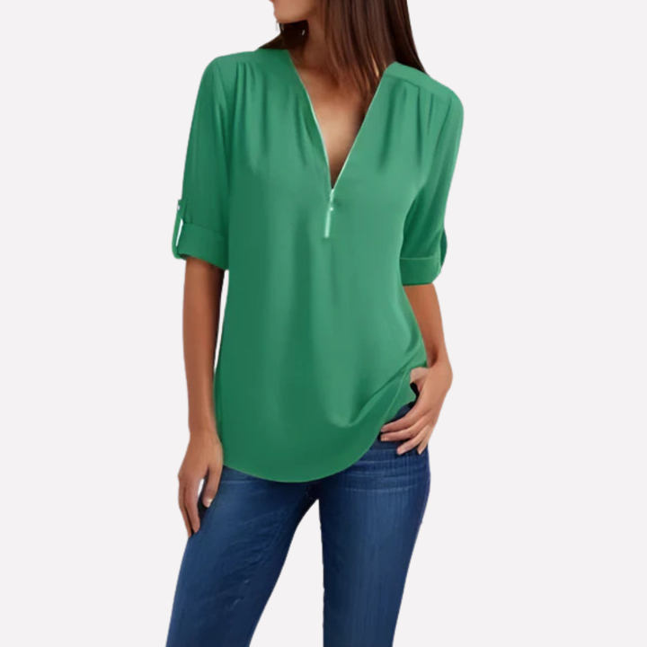 Blouse met coole halve rits