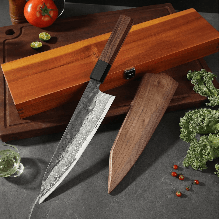 Kiritsuke-mes, lemmet van roestvrij staal, handvat van ijzerhout, 8,5 inch