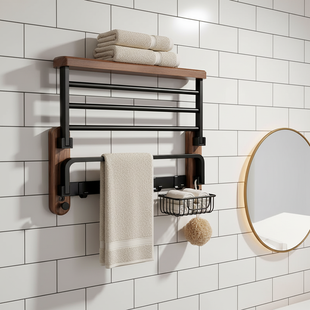 Aan de muur gemonteerd houten handdoekenrek - Rackhaven