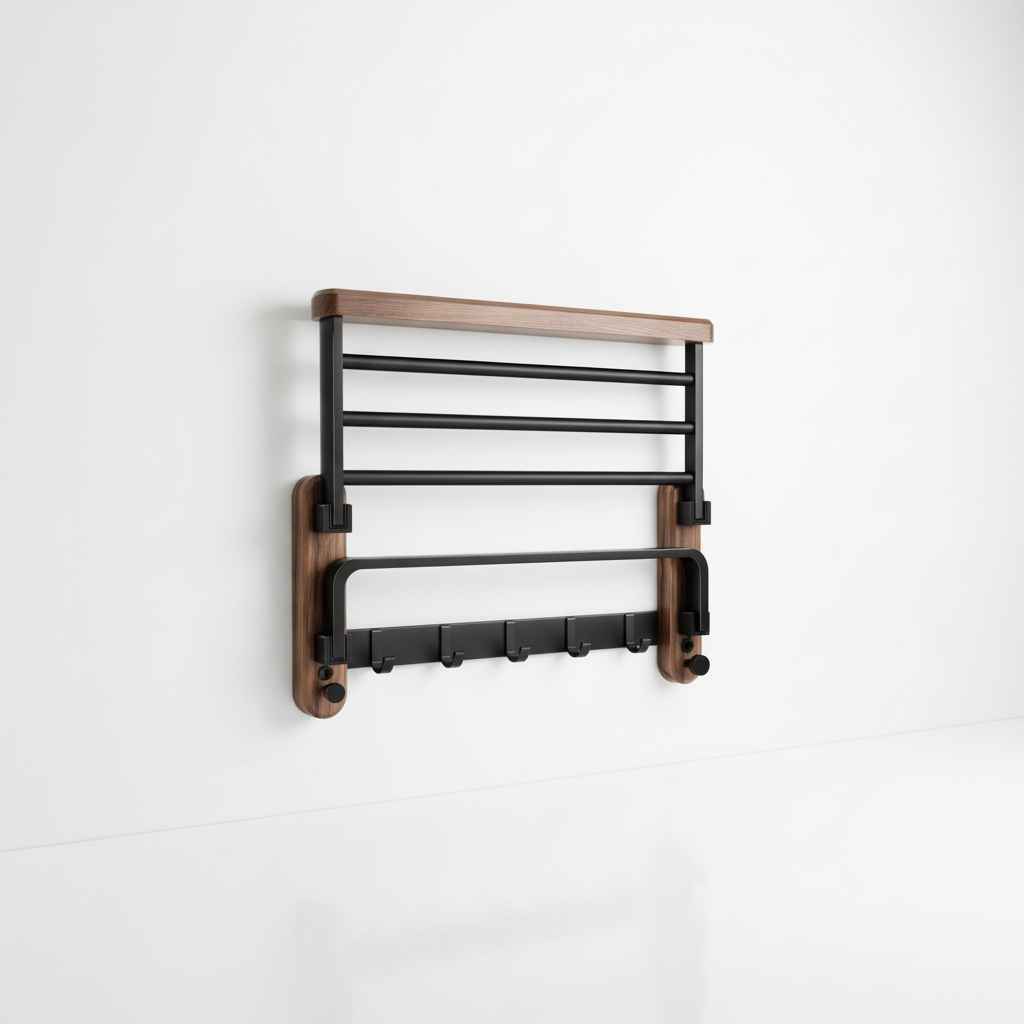 Aan de muur gemonteerd houten handdoekenrek - Rackhaven
